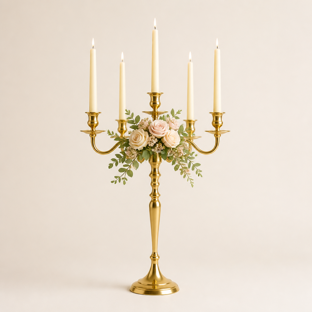 Gold Candelabra + Blooms